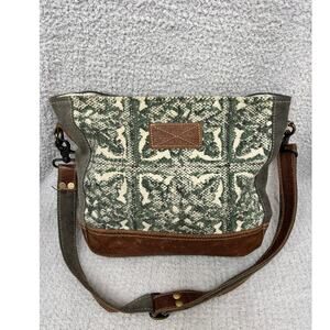 Myra Bag Green Tan Canvas Crossbody Purse #69327